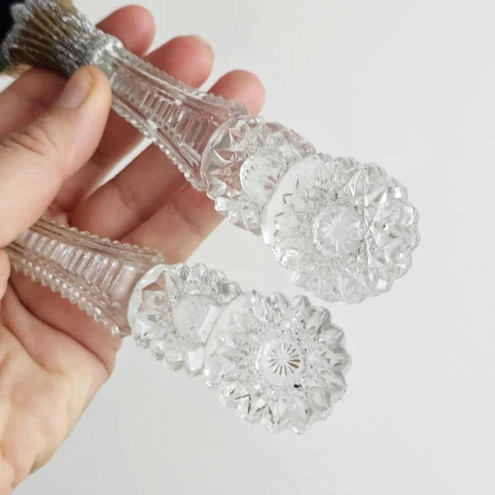 🪞 Early 1900s Antique Vanity Mirror & Brush Set Guilloché Style Glass Handles